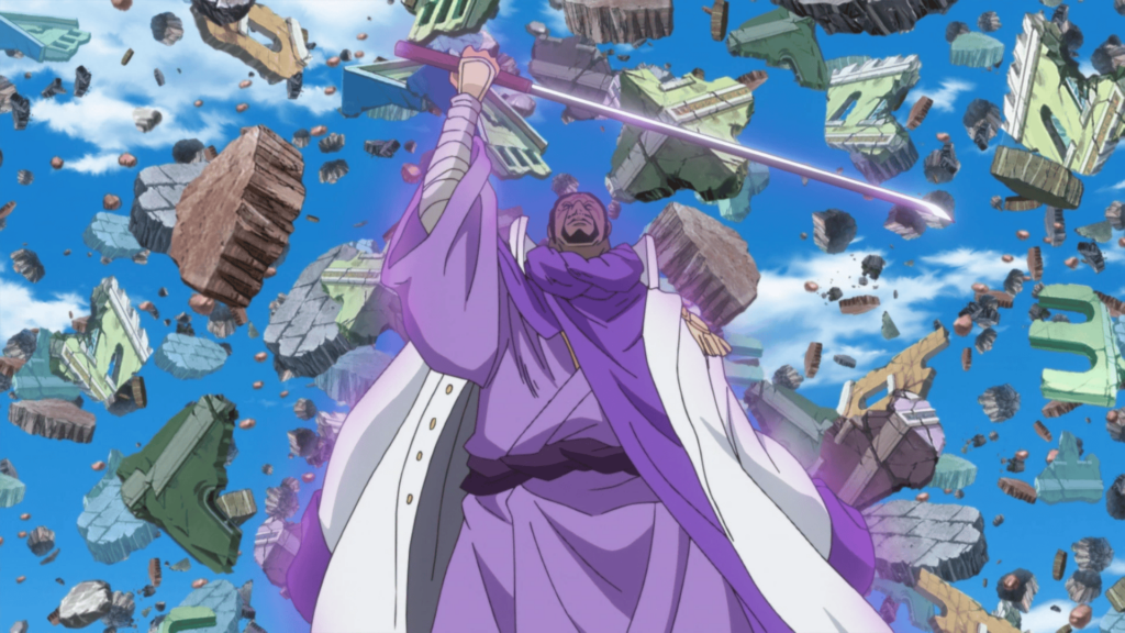 Fujitora controls rubble by manipulating their gravity in One Piece.