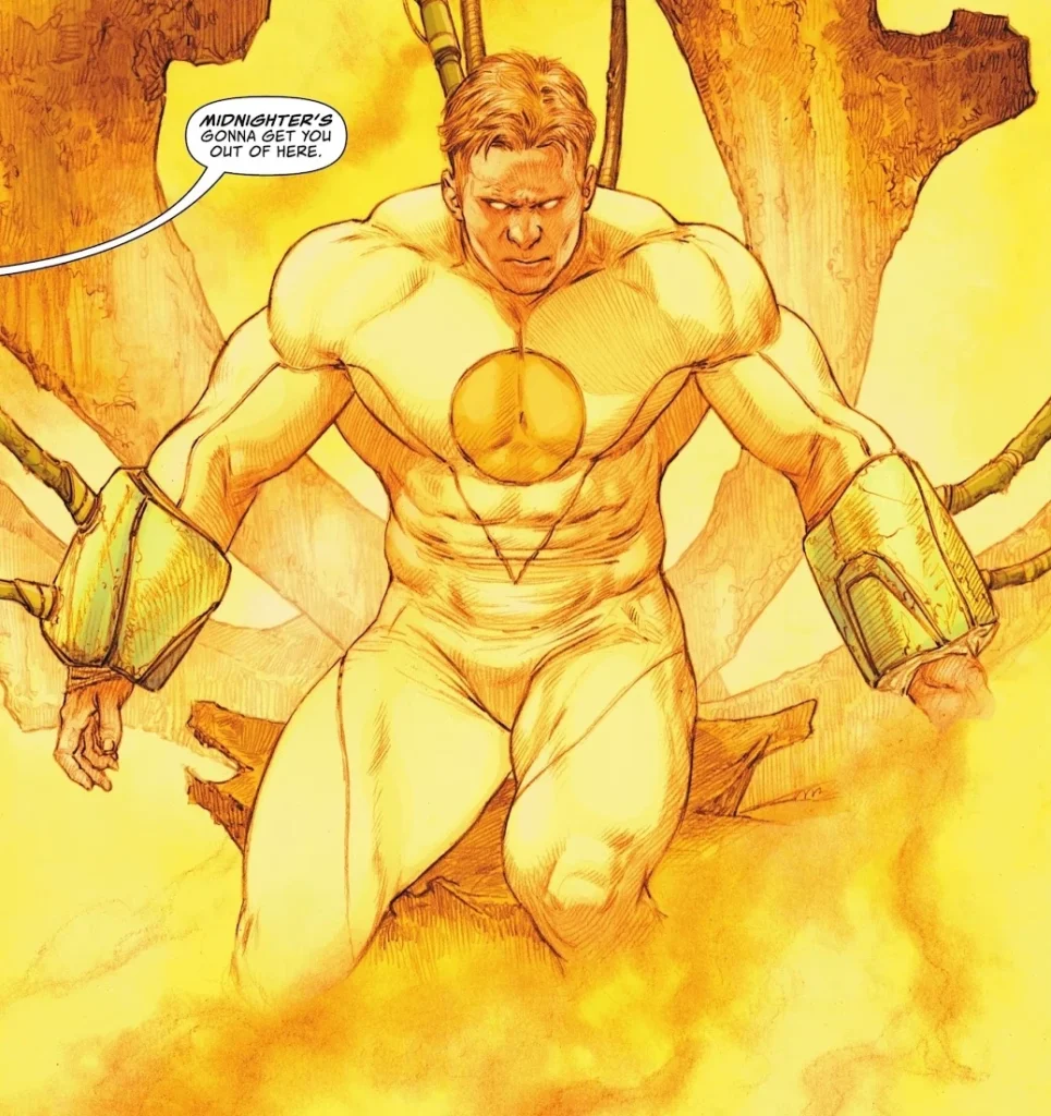 Apollo is chained down to and sucking all his powers