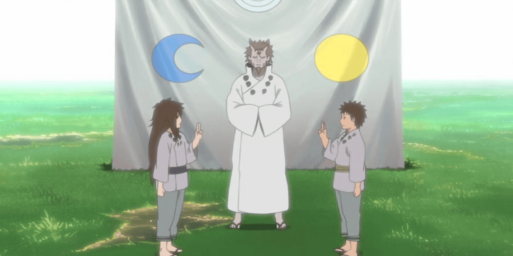 Ashura and Indra in front of Hagoromo in Naruto Shippuden. 