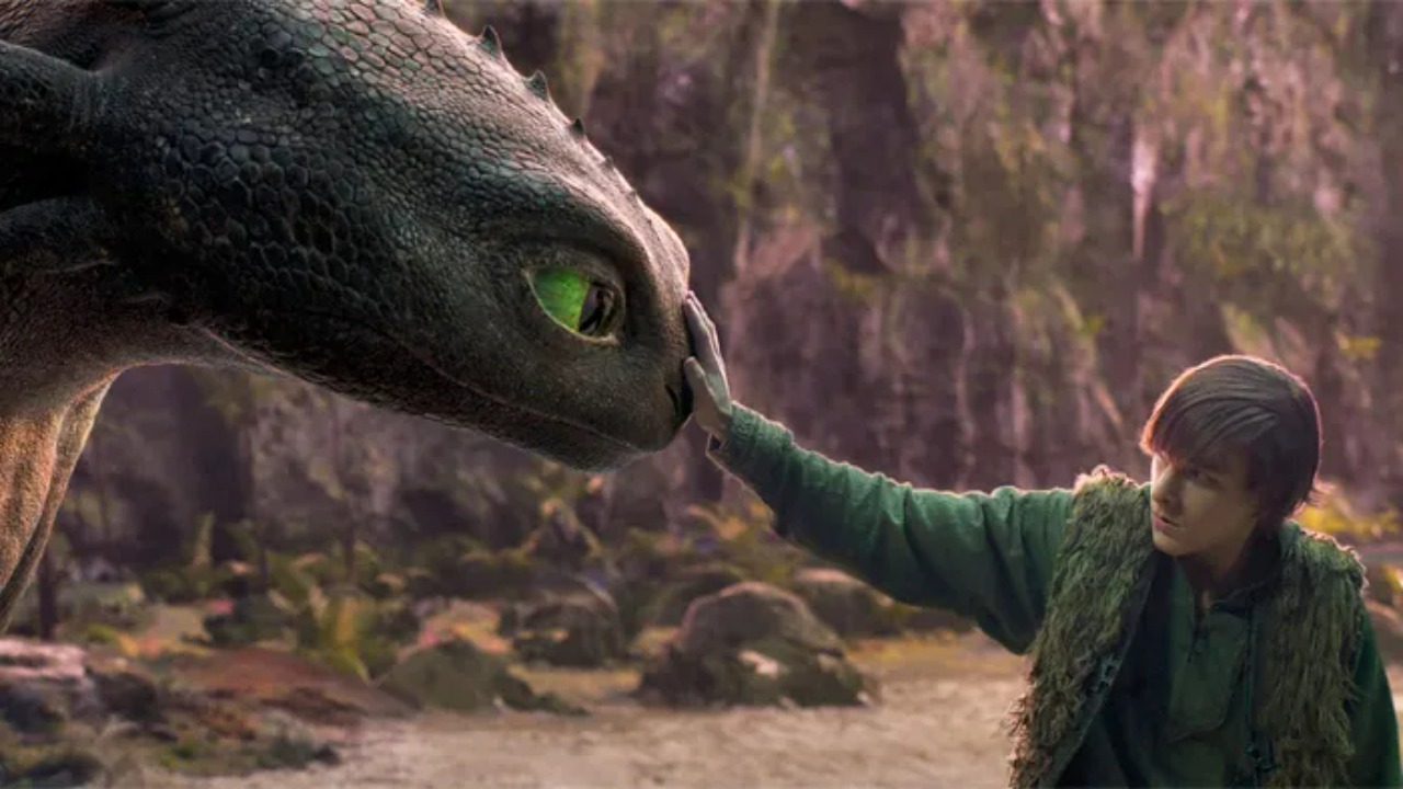 A Still of Hiccup and Toothless from 'How to Train Your Dragon' (2025)