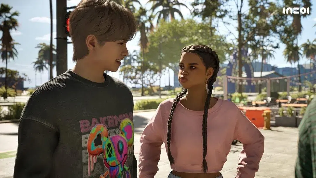 The protagonist flirting with a woman in InZoi.