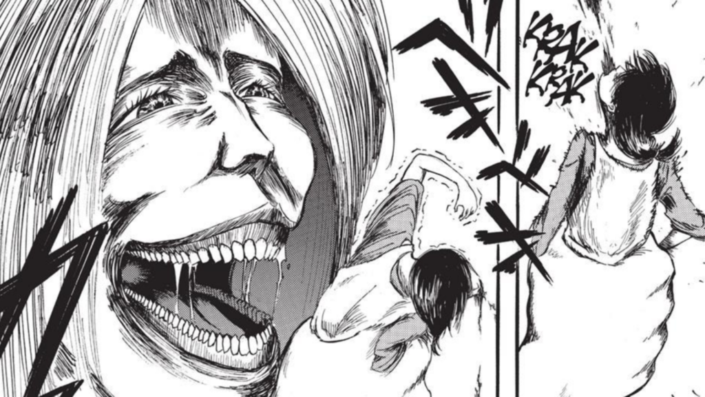 Dina Titan brings Carla close to it’s mouth in Attack on Titan manga