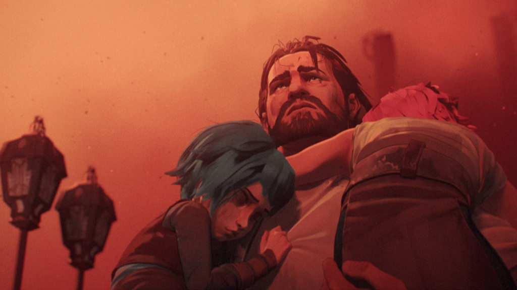 "Certain production formulas have become too rigid": ‘Arcane’ Creator Opens up About the Influence of Animation in France and Japan 3 Vander carrying young Jinx and Vi in Arcane.