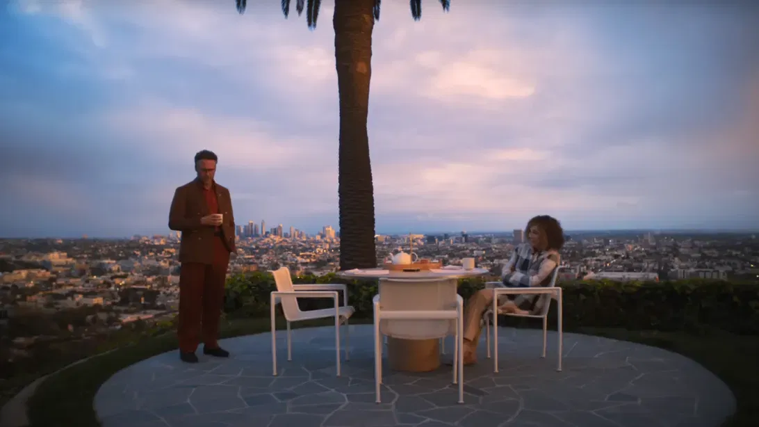 A still from The Studio, overlooking the LA skyline