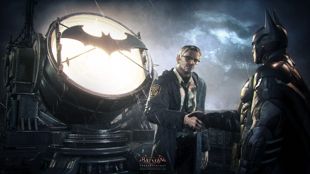 Screenshot of Batman and Officer Gordon in Batman: Arkham Knight
