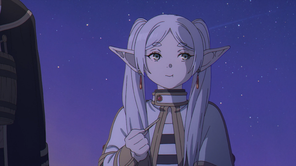 'Frieren: Beyond Journey's End' Transforms How Shonen Aftermaths Work 2 Frieren can be seen eating something under the starry sky