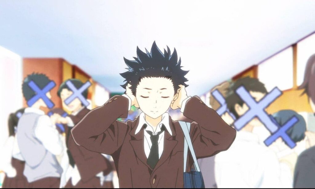shoya closes his eyes in a silent voice anime film