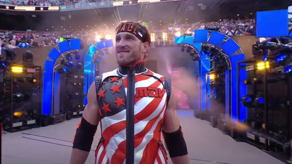 Logan Paul making his entrance in WWE arena
