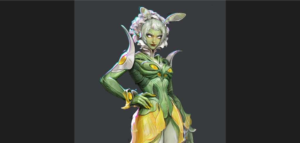 A leaked screenshot of the Flora Maiden Mantis skin.