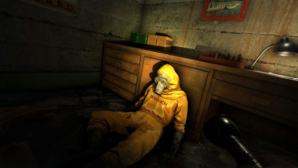 Screenshot of a person wearing a hazmat suit from Atomfall