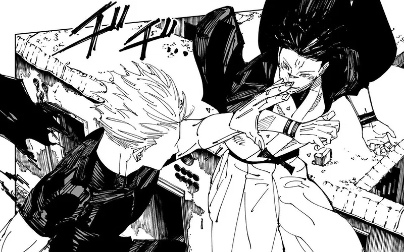 gojo and sukuna fighting in the jujutsu kaisen manga