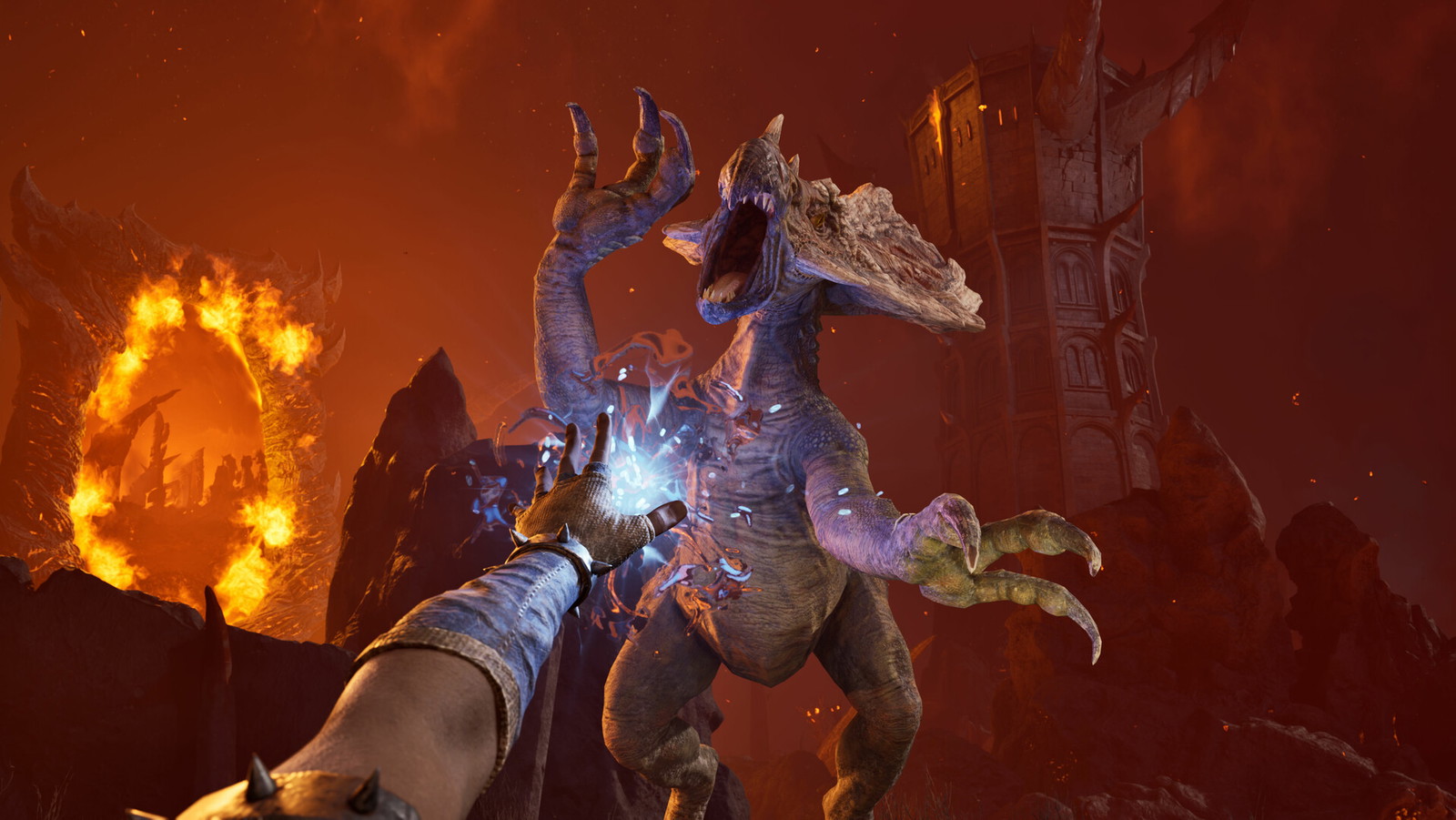 The Elder Scrolls 4: Oblivion Remaster gameplay screenshot showcasing the use of magic in combat.