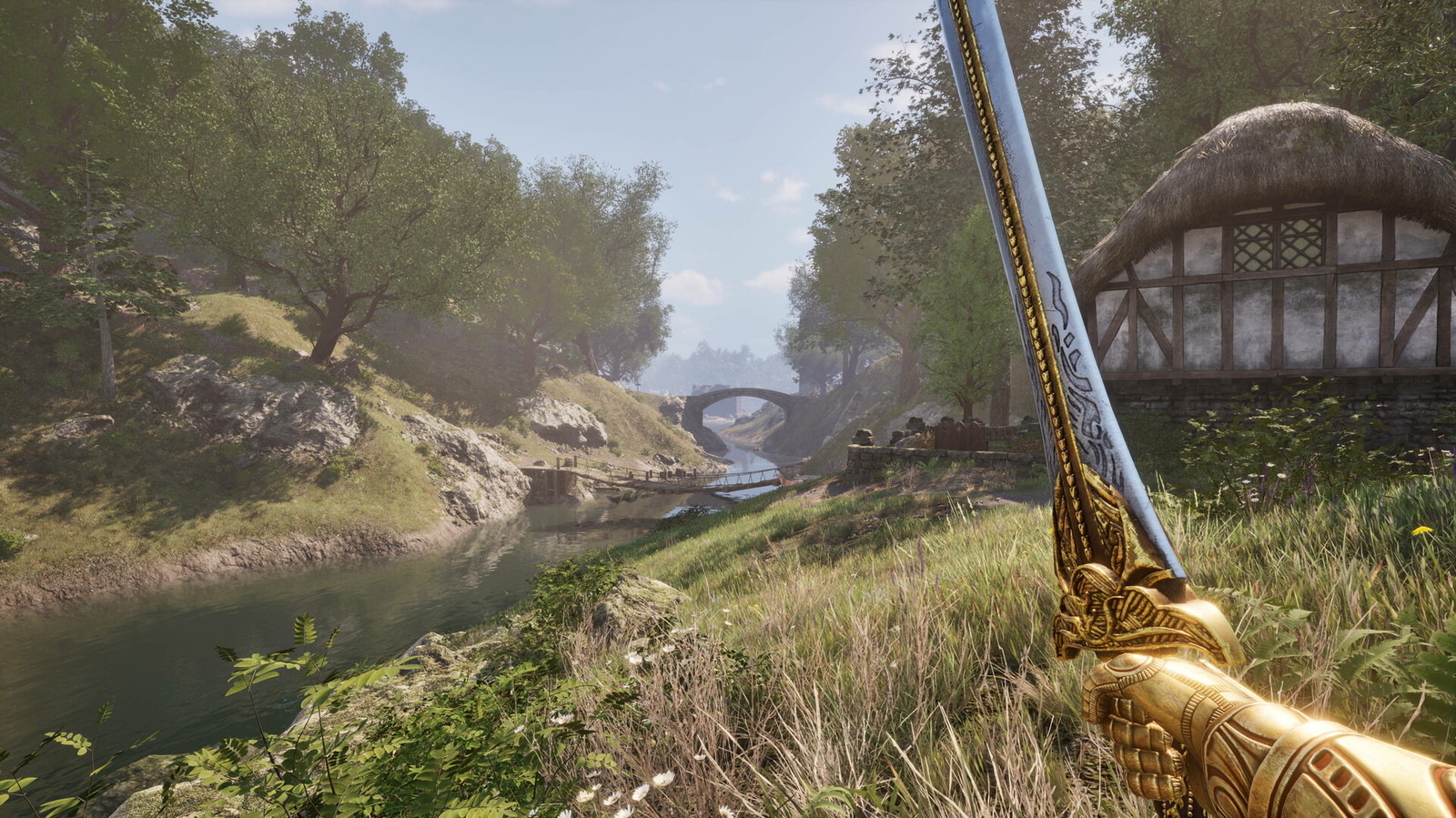 The Elder Scrolls 4: Oblivion Remaster gameplay screenshot of the player wielding a sword.