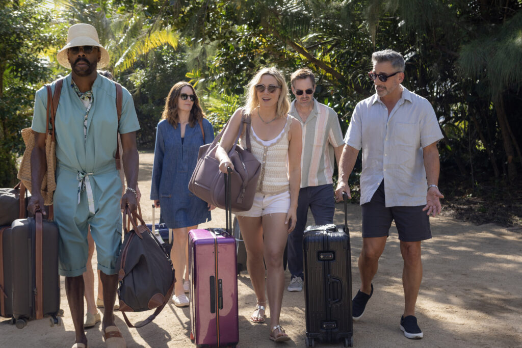 Colman Domingo as Danny, Tina Fey as Kate, Erika Henningsen as Ginny, Will Forte as Jack, and Steve Carell as Nick in Episode 103 of The Four Seasons