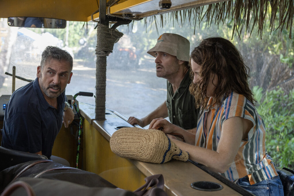 Steve Carell as Nick, Will Forte as Jack, and Tina Fey as Kate in Episode 104 of The Four Seasons.