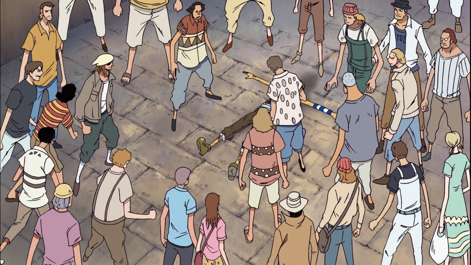 Nami sees a crowd while heading back to the ship