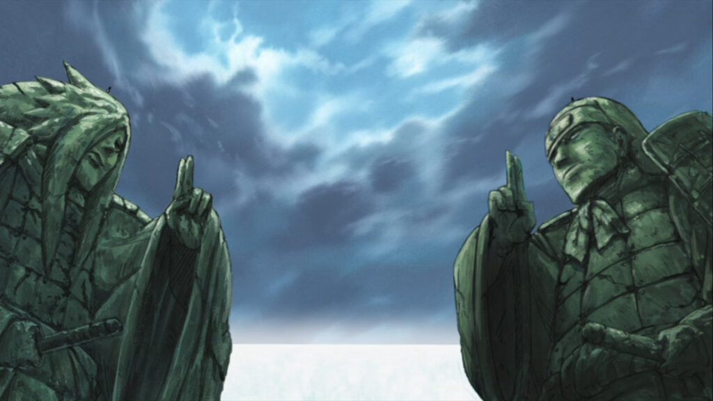 Both Naruto and Sasuke stand on top of Madara and Hashirama's statues in Naruto