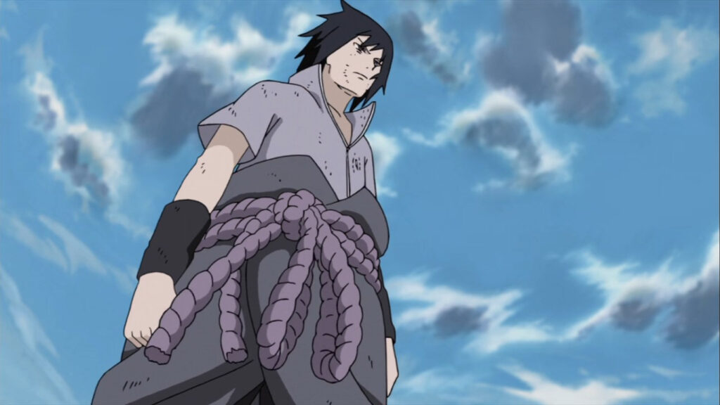 Sasuke talks with Naruto and readies himself to fight in Naruto