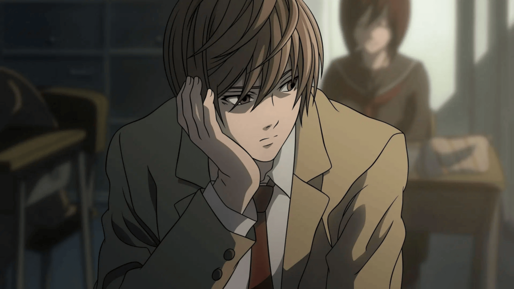 Light Yagami in school staring out the window in Death Note.