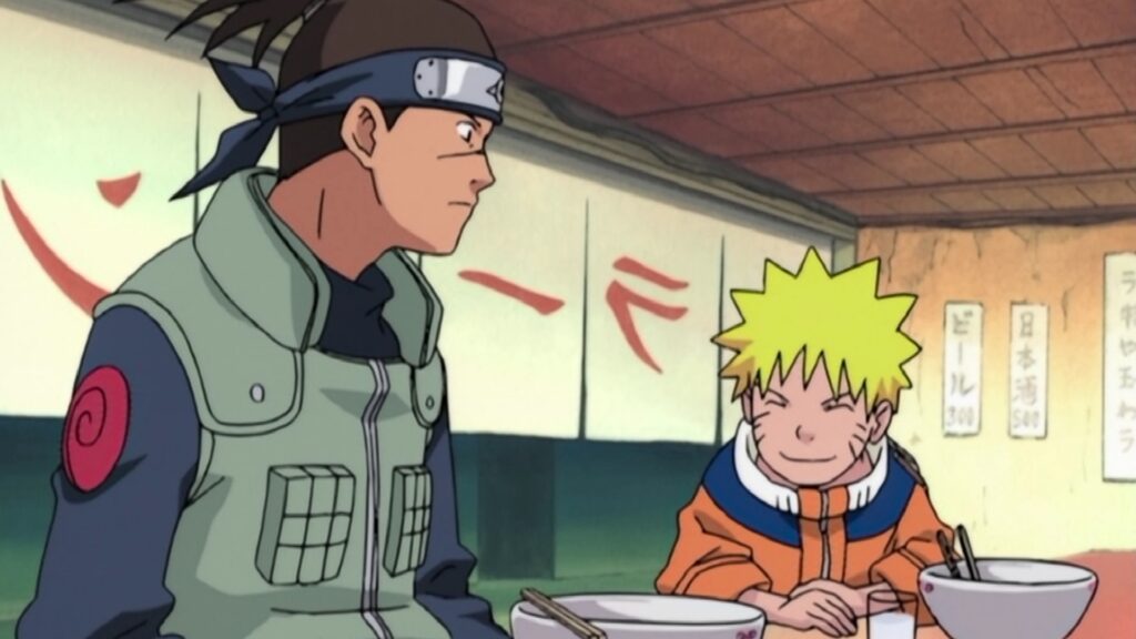 Iruka and Naruto at the Ichiraku Ramen.
