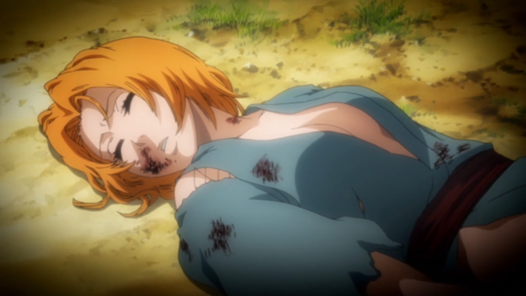 Bleach: Was Aizen Lying to Gin After He Tried to Take His Life? 4 Rangiku injured and lying on the ground.