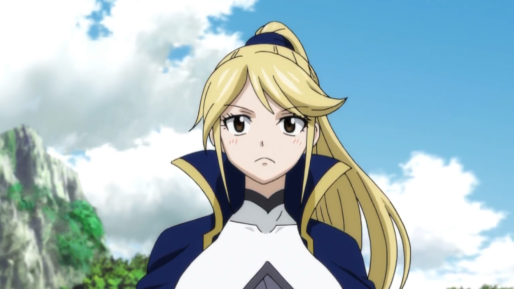 The picture shows Anna Heartfilia against a blue sky in Fairy Tail anime