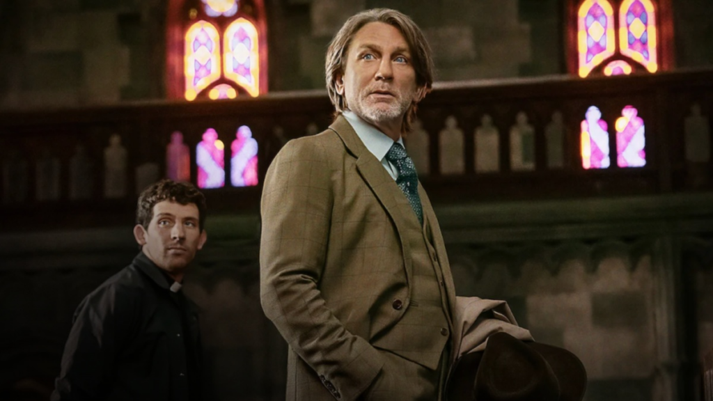 daniel craig in a still from wake up dead man: a knives out mystery