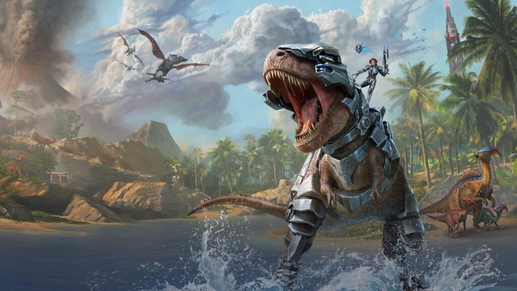 Poster of Ark: Survival Ascended showing dinosaurs