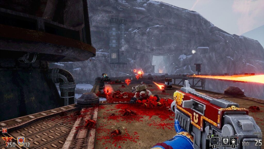First person view of playing Warhammer 40,000: Boltgun 
