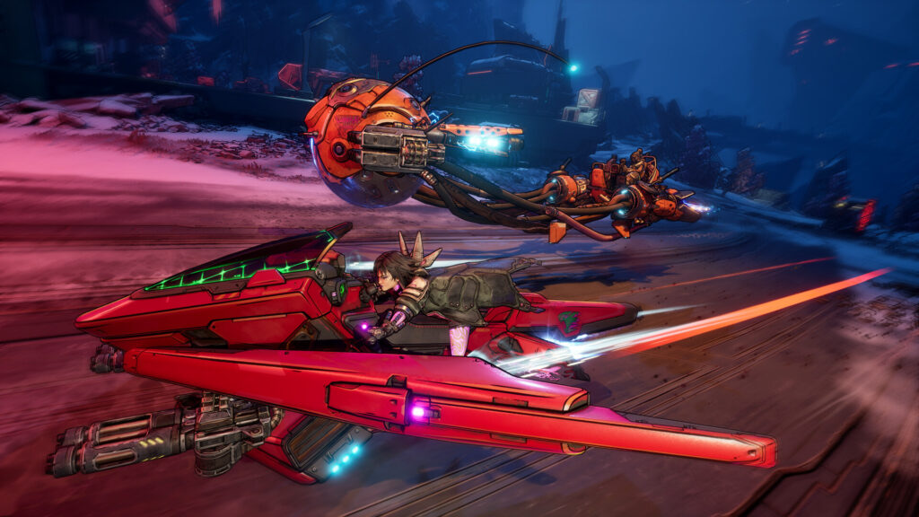 Characters chasing each other on bikes in Borderlands 4.