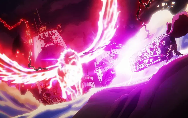 Shanks uses Divine Departure on Kid's crew in One Piece.