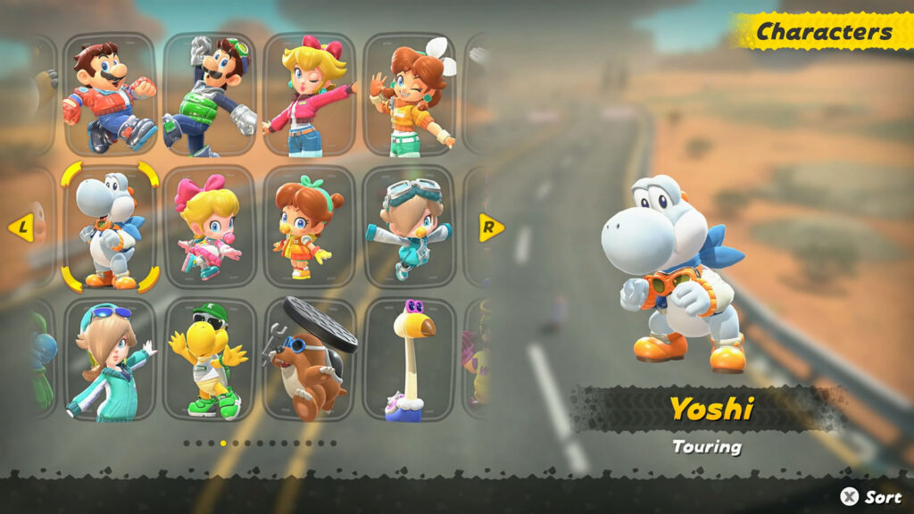 There Might Be a Secret Reason Why Everyone’s Favorite Gorilla Hasn’t Gotten Much Love in Mario Kart World 4 Mario Kart World screenshot showcasing different playable characters in the game, with Yoshi selected by the player.