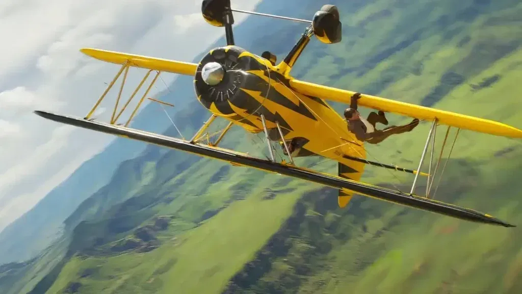 Ethan Hunt hanging from a biplane in The Final Reckoning