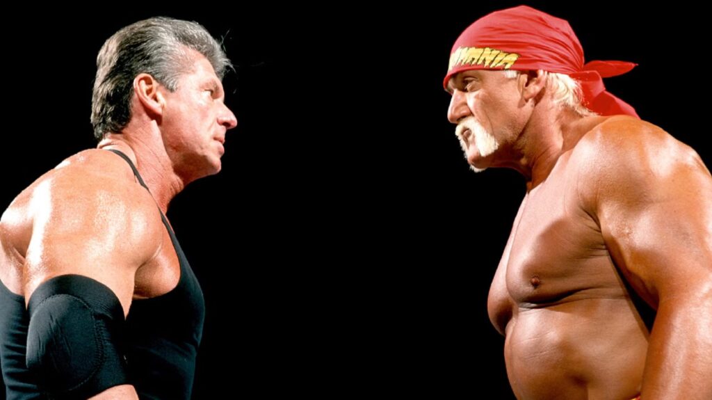 Hulk Hogan and Vince McMahon facing each other