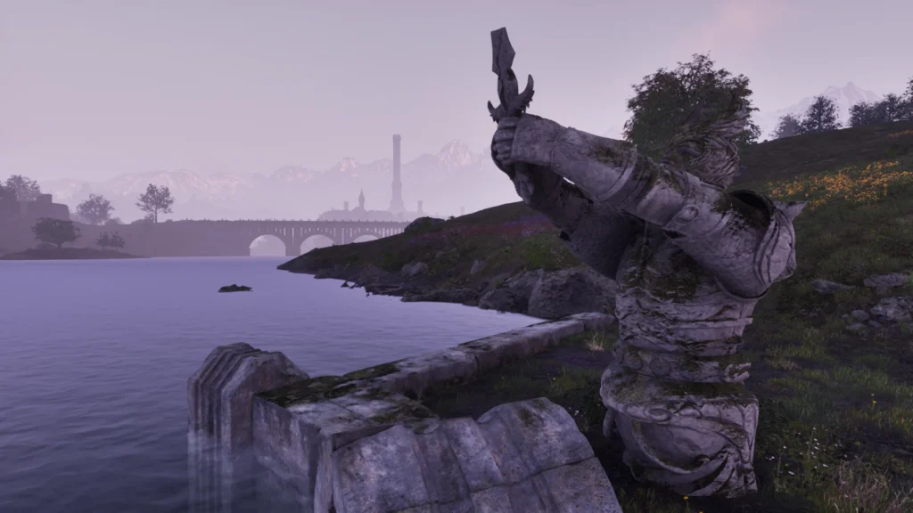 A statue with a broken sword in The Elder Scrolls 4: Oblivion Remastered.
