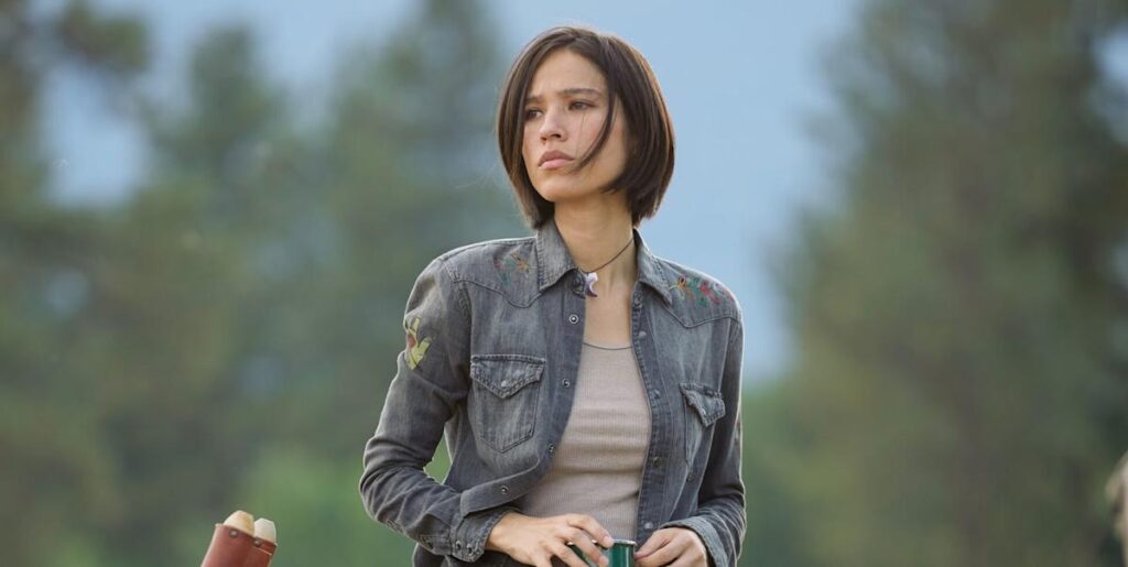 ‘Law & Order’ Star Wanted Kevin Costner’s ‘Yellowstone’ to Be Boycotted Over Its Worst Blunder 4 Kelsey Asbille drinks coffee in the ranch