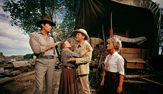 Gregory Peck, Debbie Reynolds, Robert Preston, and Thelma Ritter in How the West Was Won (1962)

