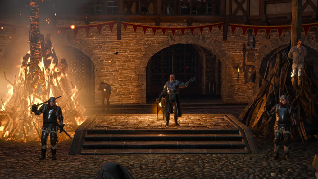 After Cyberpunk 2077, Another CDPR Banger Might Be Set for a Shocking DLC Comeback 1 A group of soldiers standing guard in a still from The Witcher 3.