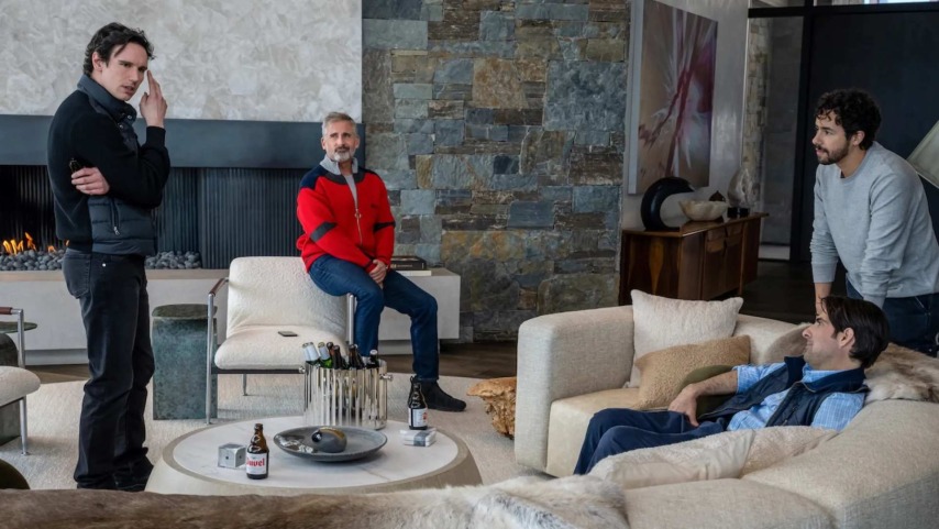 Steve Carell’s ‘Mountainhead’ Almost Starred a Succession Character That Nearly Turned It Into a Spinoff 2 Steve Carell and the cast of Mountainhead sitting on sofa with tensed discussions.