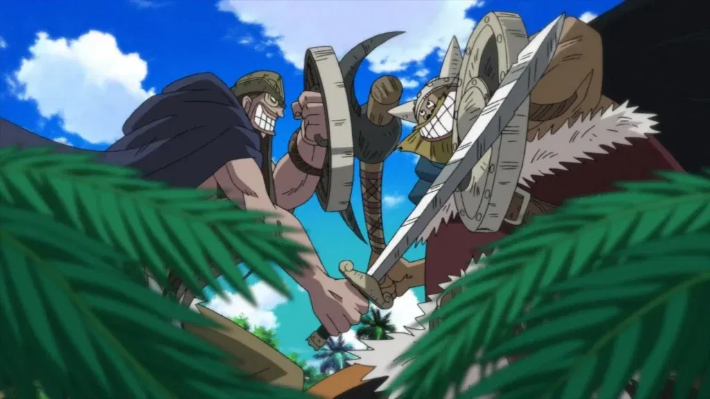 Dorry and Brogy fighting in One Piece. 