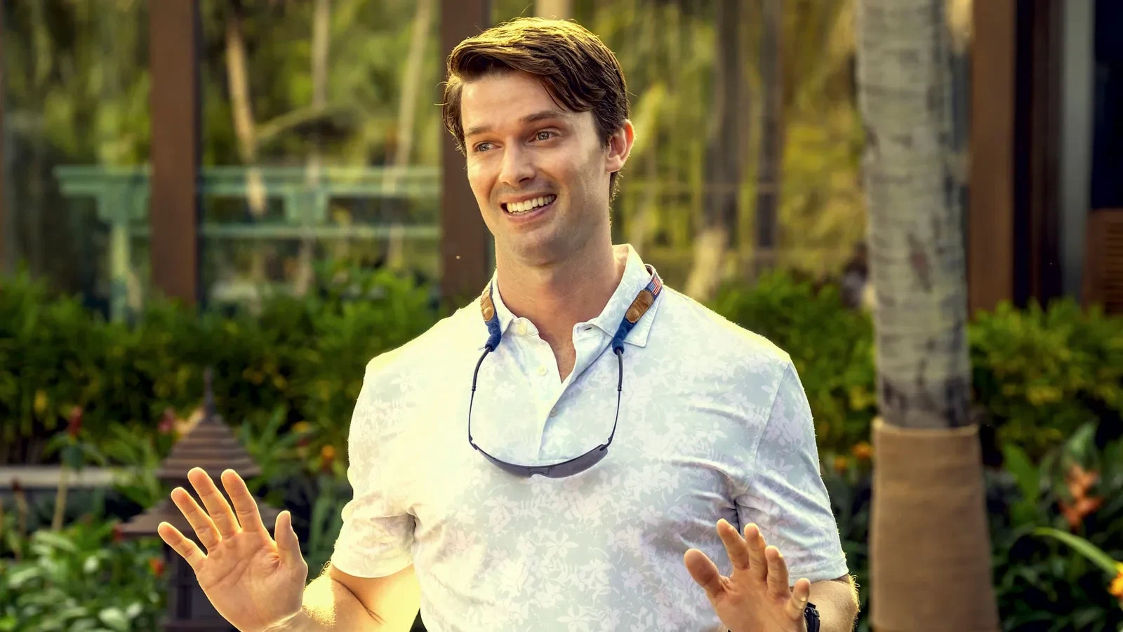 Patrick Schwarzenegger as Saxon Ratliff in a still from The White Lotus