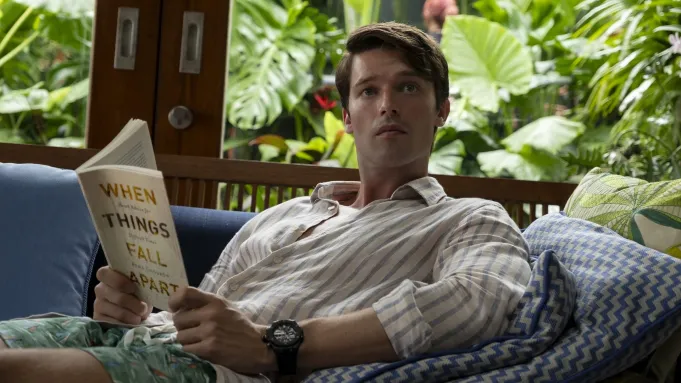 Patrick Schwarzenegger as Saxon Ratliff in a still from The White Lotus