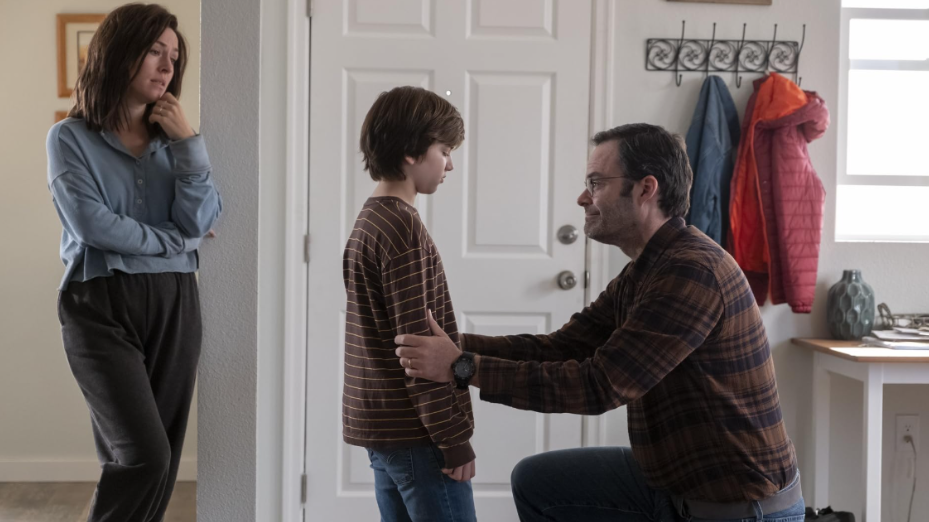 20 Absolutely Best TV Shows to Watch Right Now (June 2025) 43 Barry is kneeling down in front of John, and it looks like he is trying to make him understand something. Sally is leaning on the pillar and looking at the two.