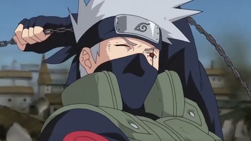 Kakashi in a battle in Naruto