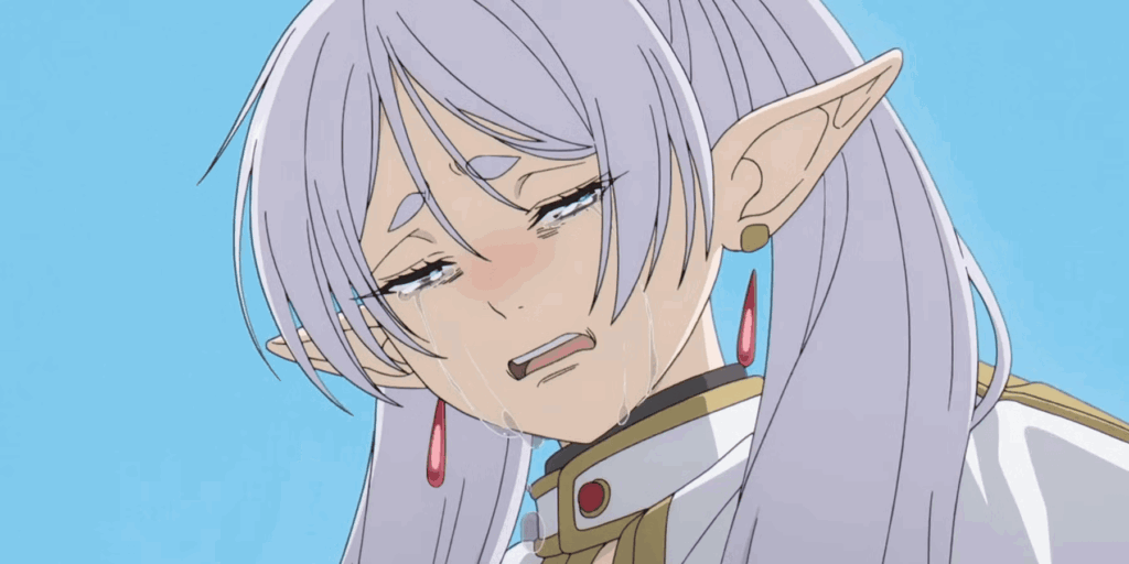 Frieren crying in a still from Frieren: Beyond Journey’s End.