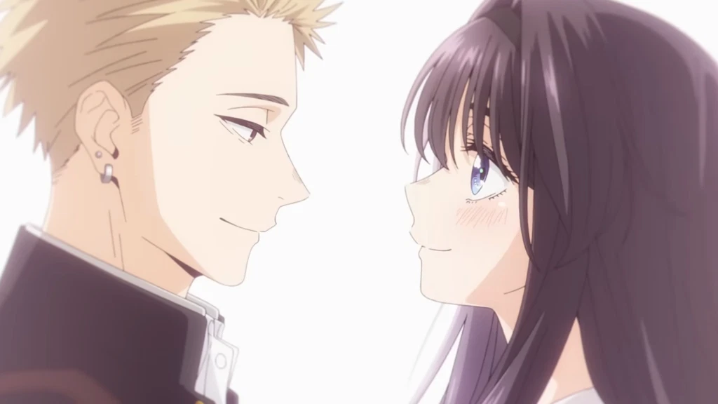 The Romance Anime Better Than ‘Blue Box’ Will Need to Overcome a Major Challenge 1 kaoruko and rintaro staring at each other from The Fragrant Flower Blooms With Dignity