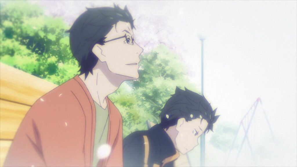 The Real Reason Why ‘Re:Zero’ Stands Out Is Because It’s Not an Isekai at All 7 Subaru is sitting on a bench with his dad in Re:Zero anime