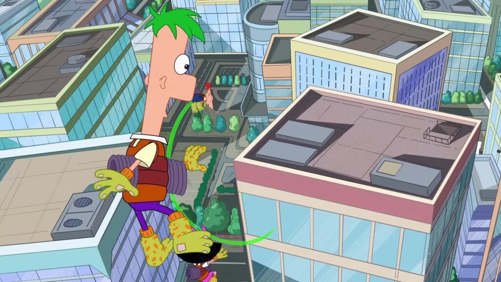 Ferb flies overhead in Phineas annd Ferb Season 5
