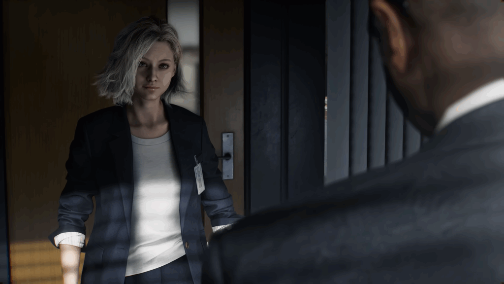 Grace talking to Nathan Dempsy in Resident Evil: Requiem.