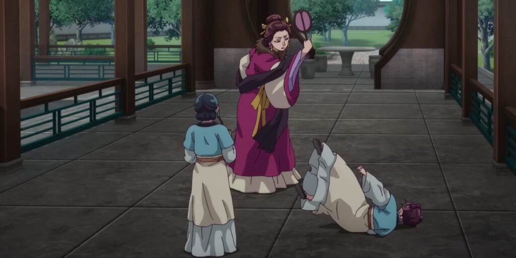 No One Balances Tension and Humor Like 'The Apothecary Diaries' 5 A still showing Loulan's chaotic past from The Apothecary Diaries Episode 21.